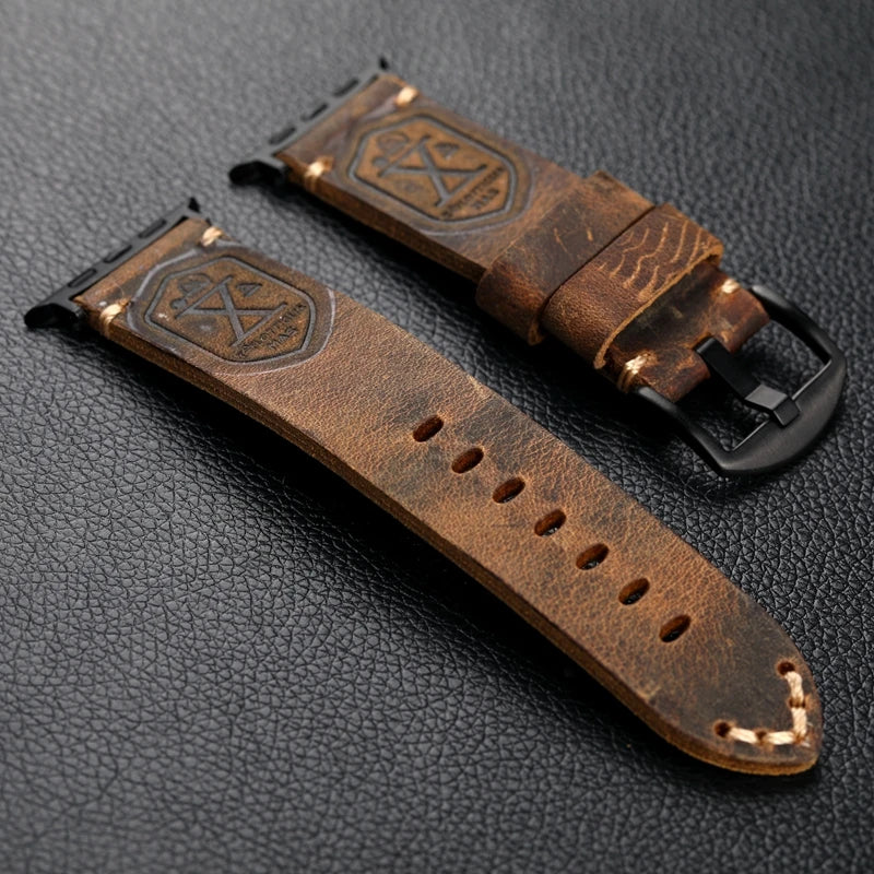 Handmade Thickened Brown Leather Strap For Apple Watch