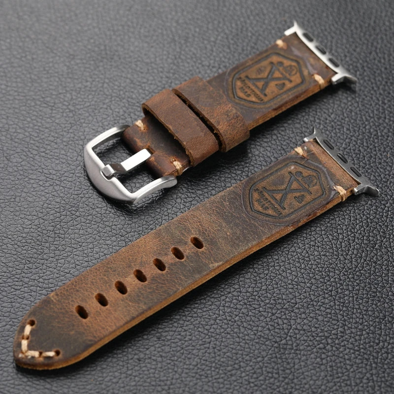 Handmade Thickened Brown Leather Strap For Apple Watch