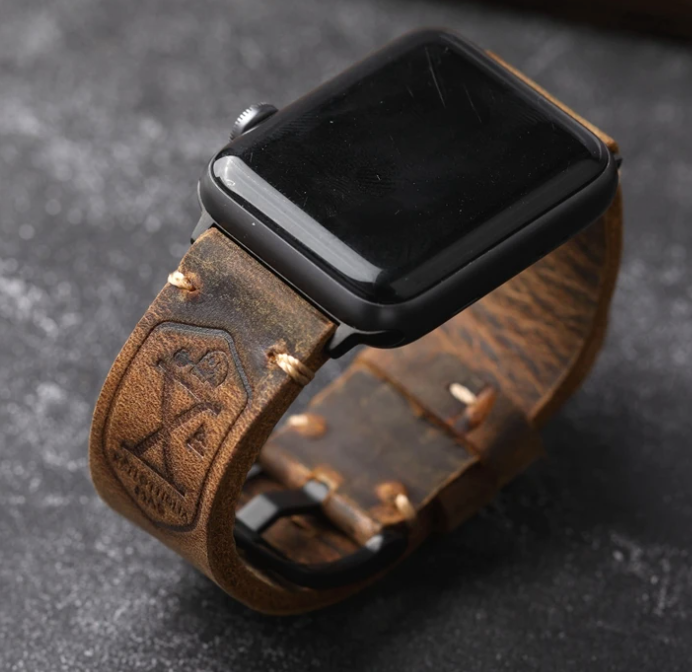 Handmade Thickened Brown Leather Strap For Apple Watch