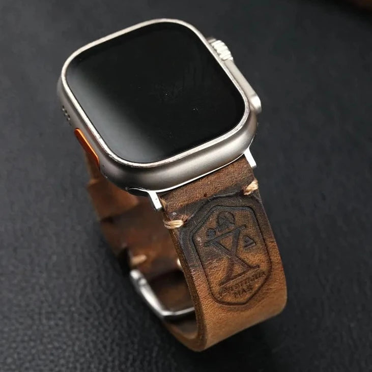 Handmade Thickened Brown Leather Strap For Apple Watch