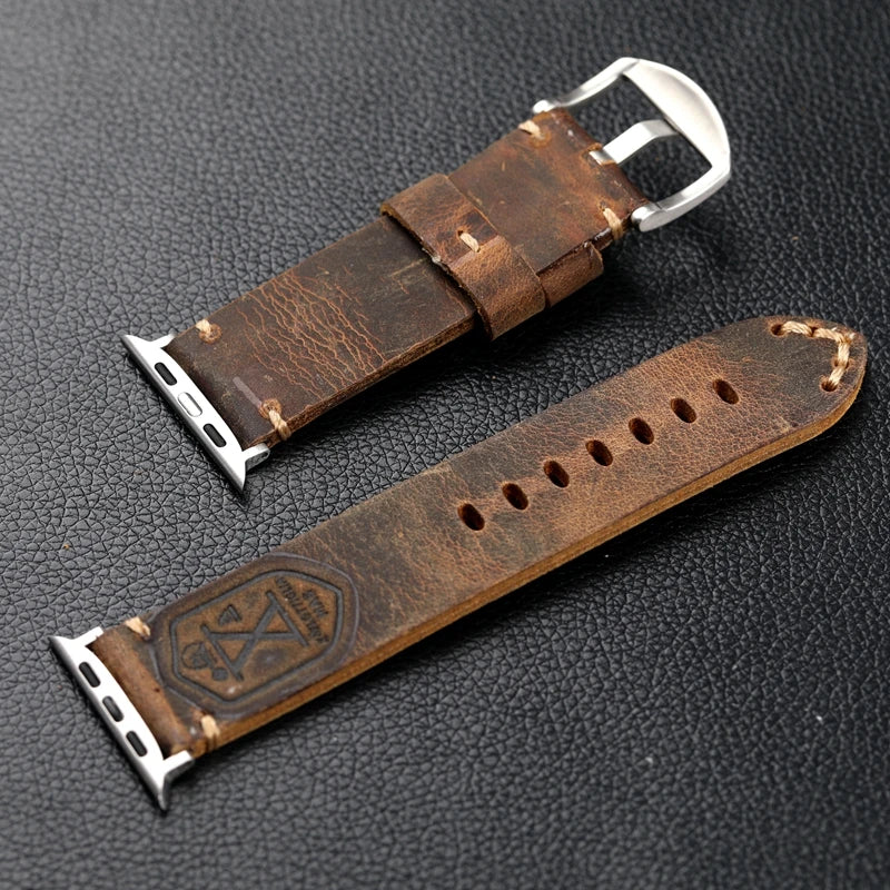 Handmade Thickened Brown Leather Strap For Apple Watch