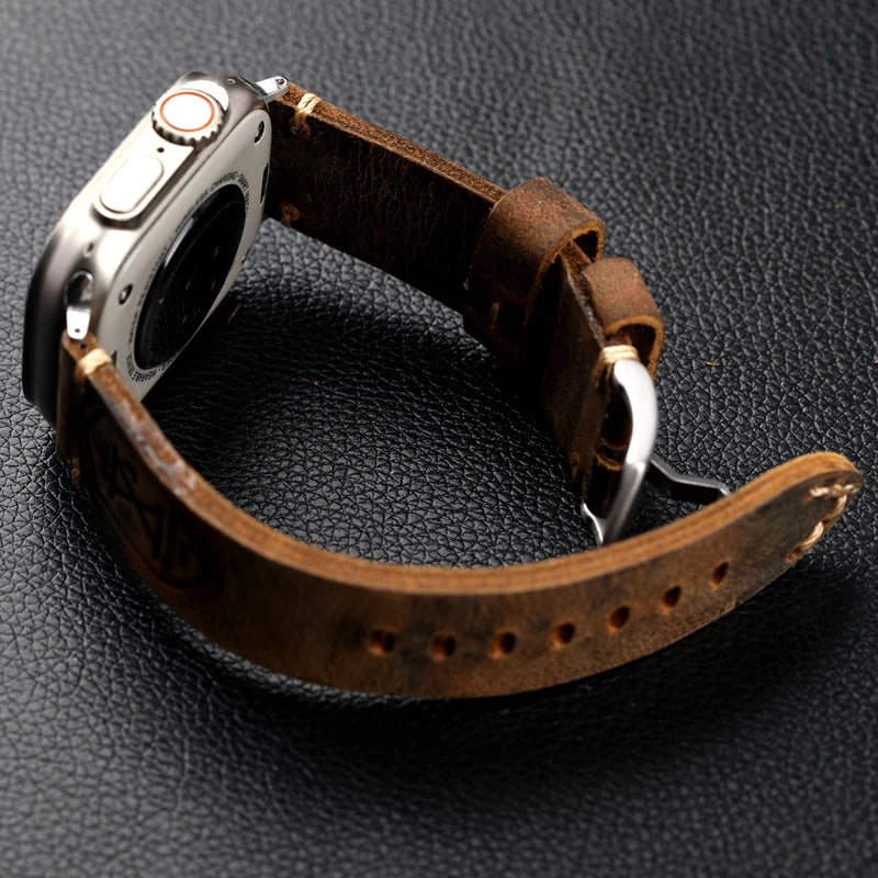 Handmade Thickened Brown Leather Strap For Apple Watch